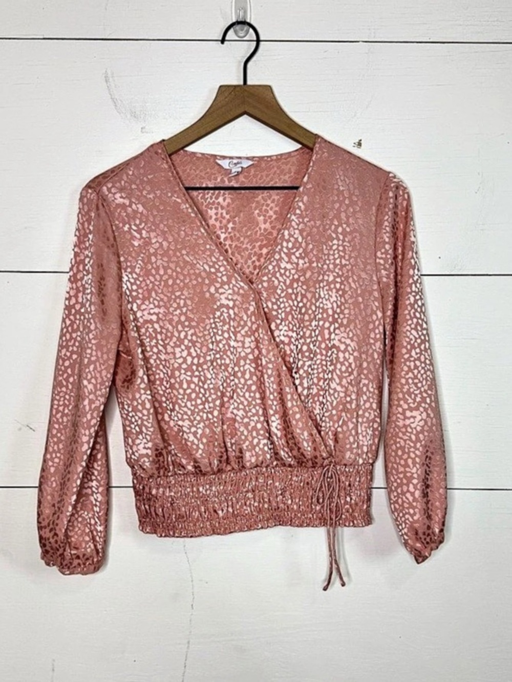 Candie's • Pink Leopard Print Faux Wrap Blouse Size Medium